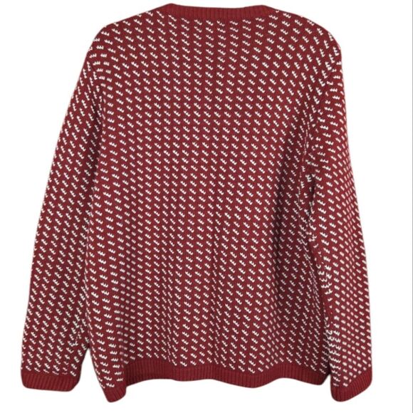 L.L. BEAN Vintage Birds‎ Eye Cardigan Sweater Red White Wool Womens Size Large - Picture 7 of 8